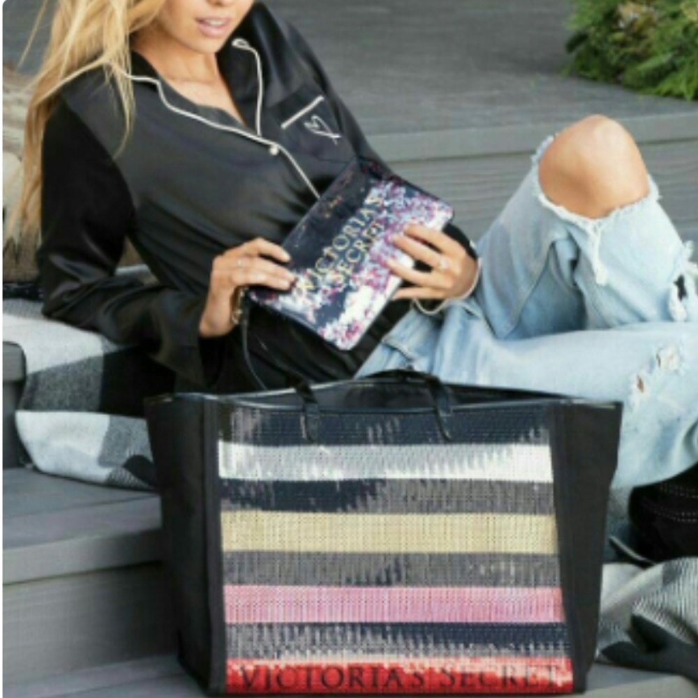 NWT Victoria's Secret 2017 Stripe Bling Tote
